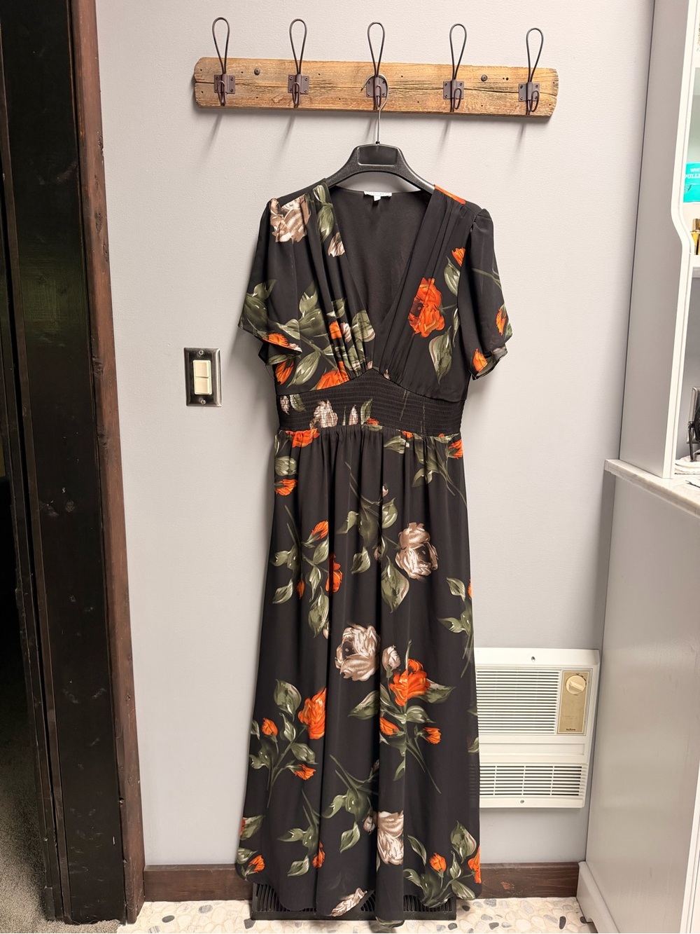 Baltic Born Birdie Maxi - BLACK Floral Maxi Dress with Orange & Cream Flowers - Picture 3 of 8